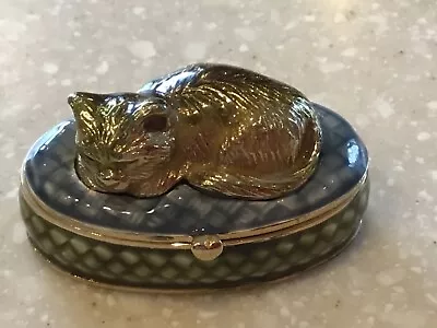 MONET  Sleeping Cat On Cushion  Collectible Enamel Keepsake Trinket Box  • $25