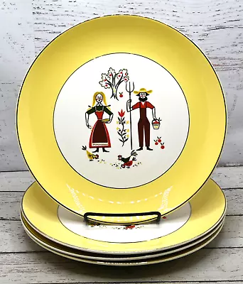 Set 4 - Homer Laughlin Farmer  Rhythm  10 1/8  Dinner Plates Dutch Farmer Yellow • $34.95