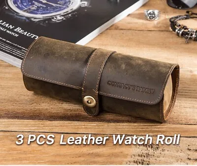 3 Slot Genuine Leather Watch Roll Display Watch Storage Box Vintage Watch Case • $16.01