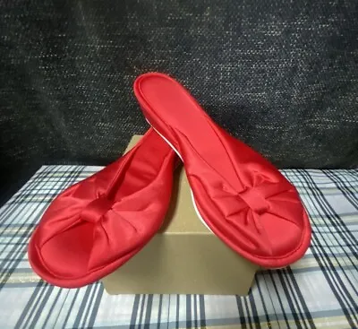 Vtg Vanity Fair Size Med 6.5-7.5 Red Nylon Slippers Wedge Peep Toe House Shoes • $20.99