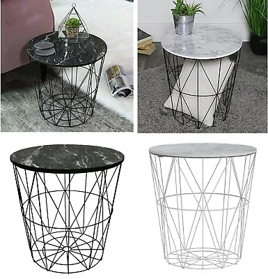 £17.99 • Buy Retro Metal Wire Coffee Table Marble Effect Top Side Tables With Storage Space  