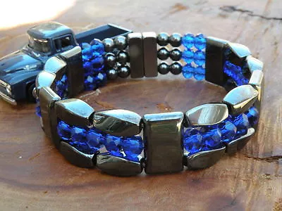 Mens Womens Magnetic Hematite Therapy Bracelet Anklet Necklace SAPPHIRE CRYSTAL • $54.99