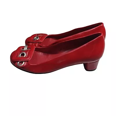 EUC Jeffrey Campbell Red Leather Buckle Heels Pump Shoes 7 M Vintage Spain  • $38.69