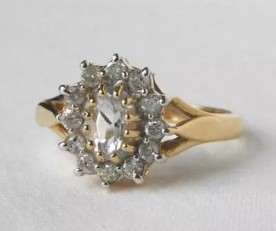 Vintage 14k Gold Pale Aquamarine Diamond Halo Ring March Birthstone Sz 6.25 • $249