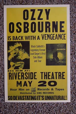 Ozzy Osbourne Concert Tour Poster 1981 Riverside Theatre-- • $4.50