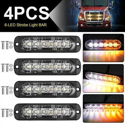 4x Amber/White 6 LED Car Truck Flashing Warning Hazard Beacon Strobe Light Bar • $14.98