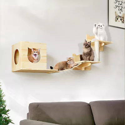 Cat Wall Shelves Perches Wall-Mounted Cat Climber Set Of 3 Cat Bridge Cat Condo • $44.43