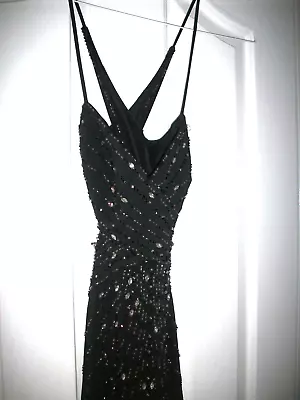 Black Beads Sequins Formal Dress By Masquerade Cut Out Body Prom Long Dress 3/4 • $39.47