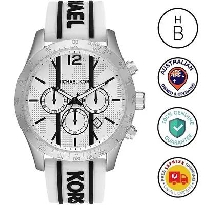 New Michael Kors Womens Watch Layton White Aluminium Case Silicone Chrono MK6809 • $140.95