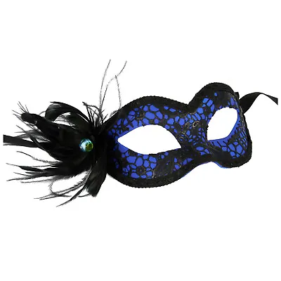 Authentic Italian Made Venetian Colombina Blue Lace Masquerade Feather Eye Mask • $29.75