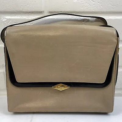 Vintage 80’s Salvatore Ferragamo Firenze 7 Shoulder Bag Beige Black Leather • $84.99