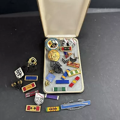 Memorial Military Collection Military Pins Medals & Stripes Lot Of 34 W/box • $2.25