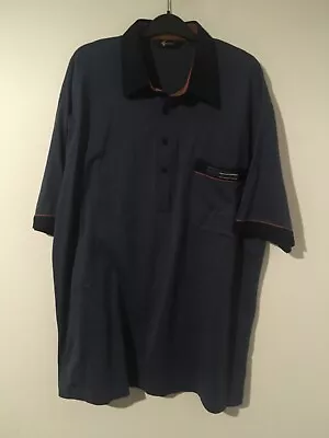 Mens Retro Gabicci Top Polo Shirt Blue & Brown Trim Size XXL 2XL  Northern Soul • £12.95