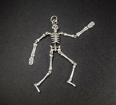 925 Sterling Silver Movable 3D Large Skeleton Men Women Pendant Unique Cool • $38.50