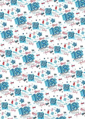 2 Sheets 18th Birthday Wrapping Paper 18 Giftwrap Male Blue White Red (AWU-W46) • £2.49