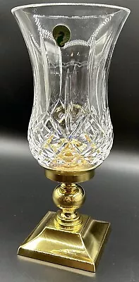 Waterford Crystal 11  Lismore Hurricane Candle Lamp W/Brass Stand Original Box • $79.95