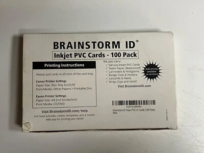 £33.51 • Buy Inkjet PVC ID Kit Brainstorm ID + PVC CARD TRAY FOR CANON J TRAY PRINTERS