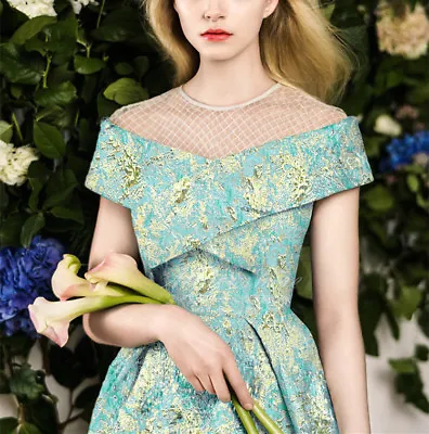 Luxury Gold Floral Jacquard Evening Dress Brocade Damask Costume DIY Fabric 0.5M • £14.95