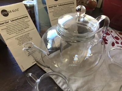 Vintage JENAER GLAS Clear Teapot Set Lid And Infuser Strainer From Germany • $115
