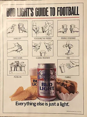 1988 Bud Light Beer VTG 1980s 80s PRINT AD Guide To Football - Just A Light • $9.77