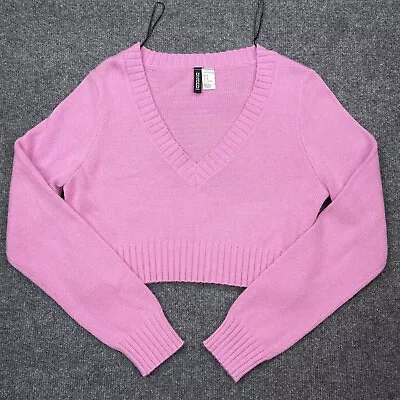 Divided H&M Cropped Sweater Womens Size Medium Pink V Neck Knit Pullover • $11.58