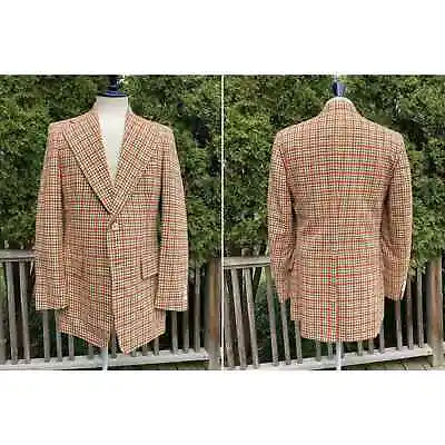 Size Fits 40 70s Austin Reed Orange Plaid Sport Coat Blazer Jacket Vintage USA • $59.99