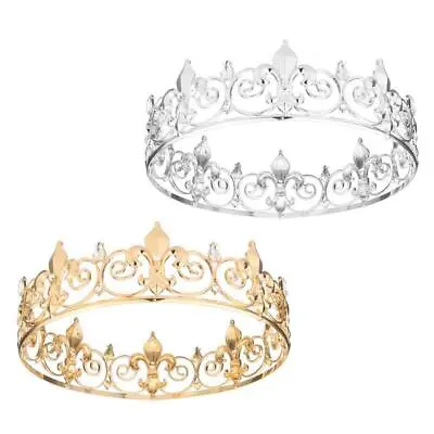 Medieval Fleur De Lis King Crown Crystal Plated Prom Party Large Men Imperial • £11.99