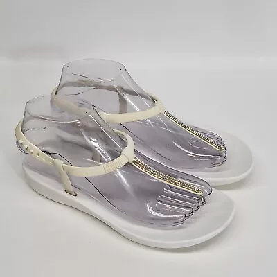 FitFlop T Strap White  Rhinestone Thong Sandals Flats Shoe Size 6 Women's • $15