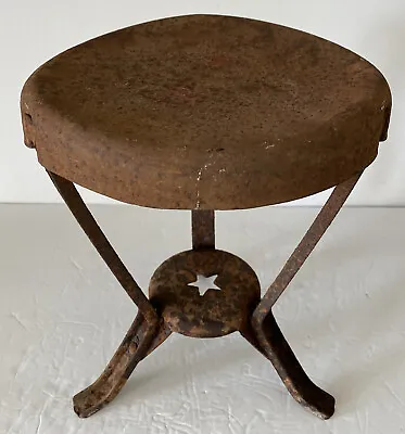 Dairy Milking Stool Star Cut Out Primitive Early 1900s Metal Cast Iron 12” Tall • $129.95