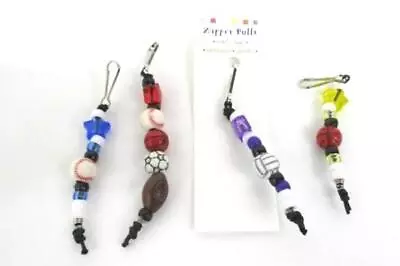 4 Beaded Sport Soccer Baseball Basketball Football Volleyball Zipper Pull Purple • $11.39