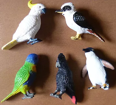 AUSTRALIAN BIRDS COLLECTION Of 5 Small REPLICAS Kooka Cockatoo Penguin Lorikeet • $19.50