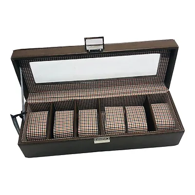 Drexel Heritage Mens Brown Leather Watch Display Jewelry Valet ￼Case Plaid Gift • $42.72