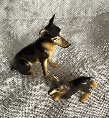 Vintage DOBERMAN PINSCHER Miniature Dog Puppy Hand Painted Figurines Statue • $9.90