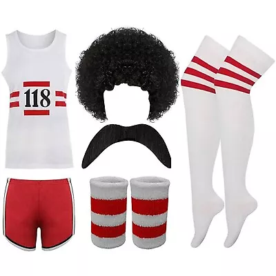 118 Fancy Dress Men Womens Marathon Vest Shorts Tash Socks Wig Wristband Costume • £19.76