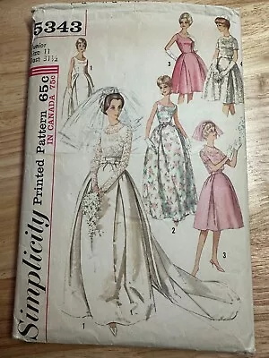 Vintage 5343 Simplicity Printed Pattern 5343 Junior Size 11 Misses Wedding Dress • $19.99