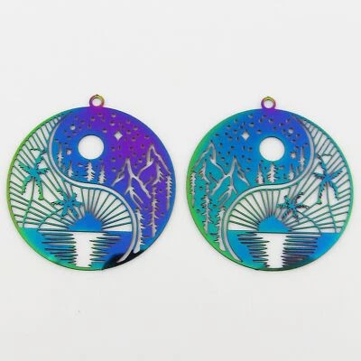 Bulk 6pce Laser Cut Yin Yang Beach Mountain Charm Pendant Earring SSteel 32x30mm • $9.95