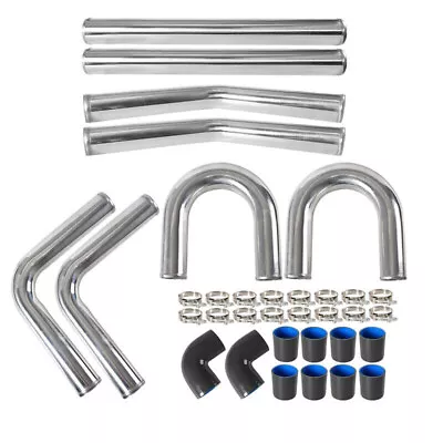 2.5  Universal Polished Aluminum Intercooler Pipe Kit + Black Hose + Clamp NEW • $98.99