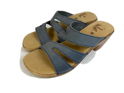 $19.99 • Buy White Mountain Women's Blue Leather Sandal Block Heels Shoes Size 7