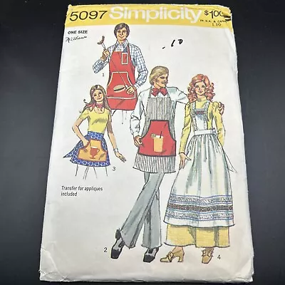 Vintage Simplicity 5097 Unisex BBQ Cottage Apron W Transfer Pattern Cut 1970s • $5