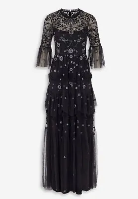 Needle & Thread GOWN Maxi Dress UK6 US2 Black Tulle Embroidered BNWT Boho Size 6 • £300