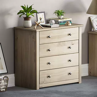 4 Drawer Chest Of Drawers Solid Pine With Oak Finish - Wooden Panama - Bedroom • £79.99