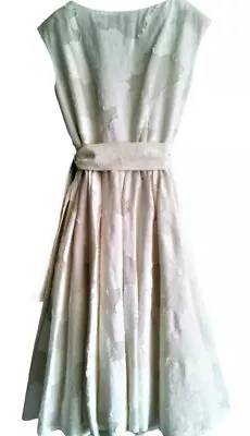 Charles Nolan Dress Size6 Sleeveless Scoop Button Up Textured Flare A-Line Ivory • $50