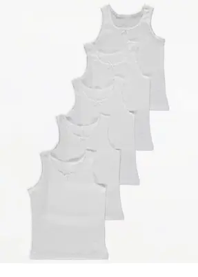 £10.49 • Buy 5 Girls White Vest School Vests Tops Underwear 100% Cotton Age 1-15 Year