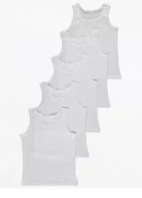 £10.49 • Buy 5 Girls White Vest School Vests Tops Underwear 100% Cotton Age 1-15 Year