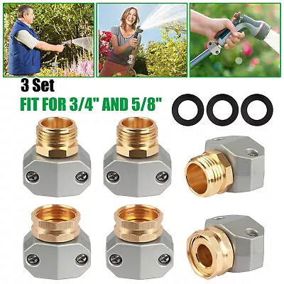 3 Sets Full Brass Hose Repair Kit 3/4'' 5/8'' Male Female Garden Water Connector • $19.98