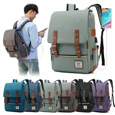 Men Women Canvas Backpack Bookbag School Travel Laptop Rucksack Bag W/USB Port • $18.41