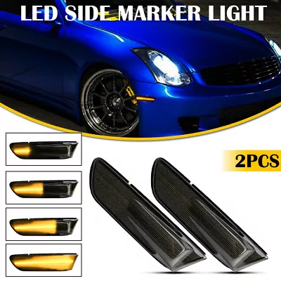 For 03-07 Infiniti G35 Coupe Amber LED Front Bumper Side Marker Light Smoke Pair • $25.99