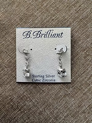 B. Brilliant Sterling 925 Silver CZ Stone Drop Dangle Post Earrings FAS Thailand • $14.50