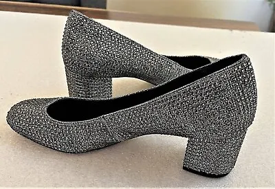 Michael Kor 2  Block Heel Silver Crystal Glitter Shoes Size 9 M • $49.99