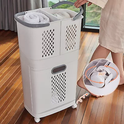 $63 • Buy 3-Tiers Plastic Laundry Basket Storage Cart W/Wheel Washing Hamper Storage Bin 
